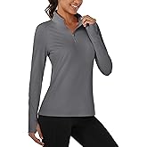 MAGCOMSEN Quarter Zip Pullover Women Fleece Shirt Thermal Long Sleeve Athletic Running Tops Thumb Hole