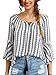Floerns Women's Boho Print Bell Sleeve Tie Neck Loose Casual Blouse Tops