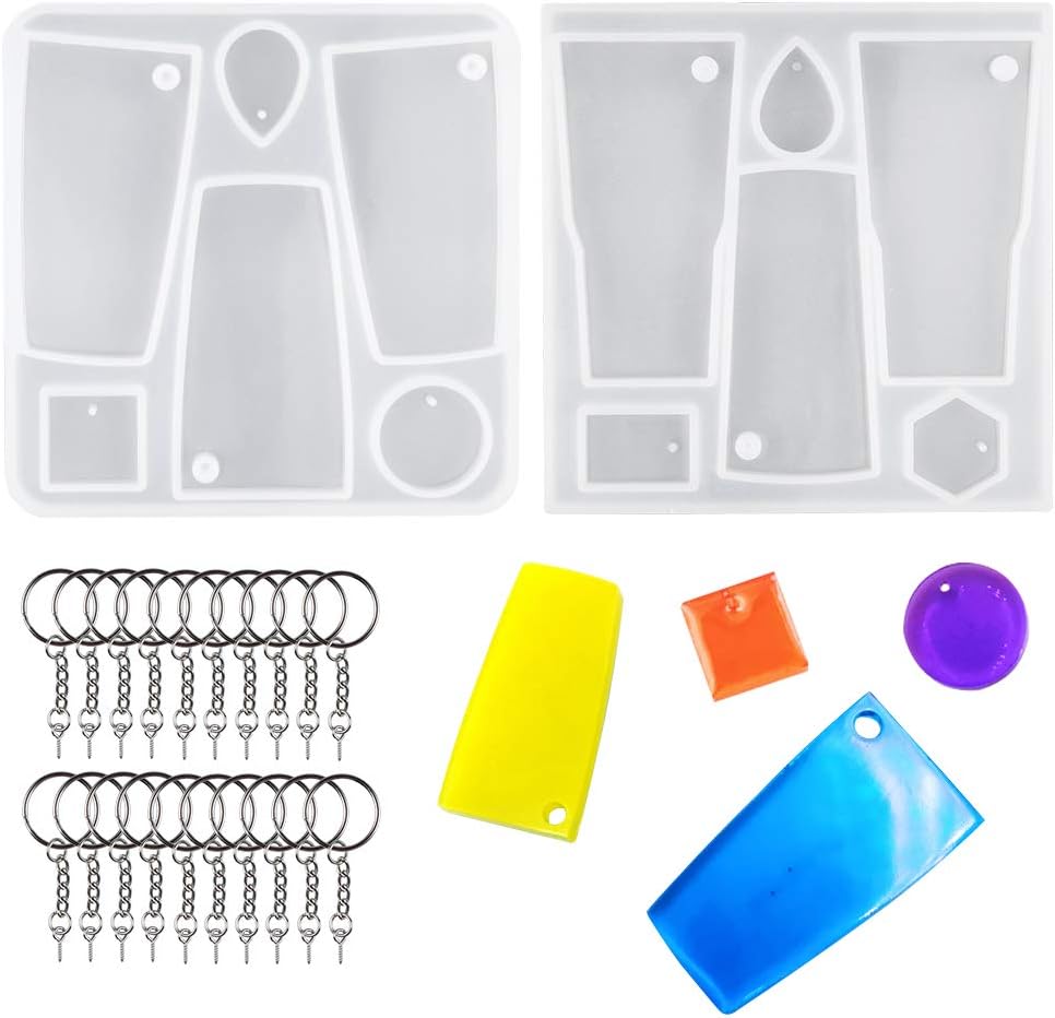 2 Pack Tumbler Resin Silicone Molds, Dream Allison DIY Cup Turner Key chain Mold with 20 Key Rings for Making Perforated Key chain, Pendant and other decorations
