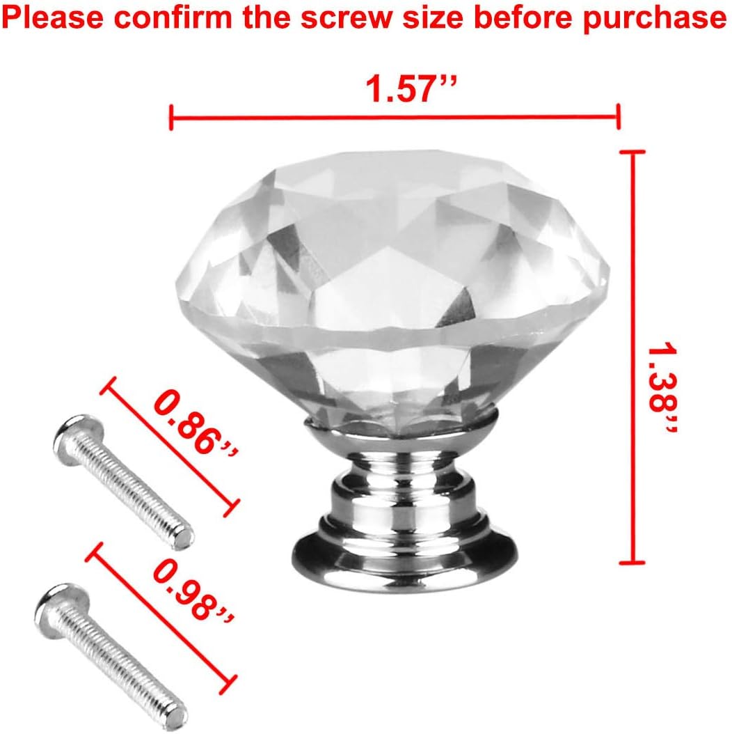 Sourcingmap Drawer Knob Pull Handle 40mm Crystal Glass Diamond Shape Cabinet Door Drawer Knobs with Screws for Home Office Cupboard Wardrobe DIY Clear 1PC - Image 3
