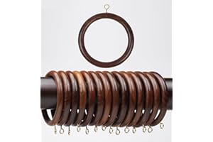 DNU AVENUE 100 Pack Wooden Curtain Brown Drapery Handmade Durable Rod Rings for 1-1.5 Inch Rod Pole, 1.75 Inch Inner Diameter, Natural Rosewood Ring Hook, Stylish Smooth Gliding and Easy to Install