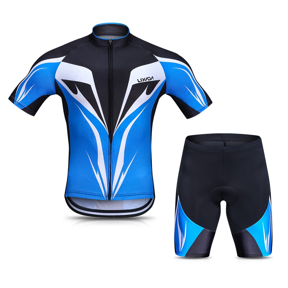 Lixada Men MTB Cycling Clothing Set Suit Breathable Quick Dry Short Sleeve Riding Shirt with Gel Thickening Shorts MTB Clothing Set