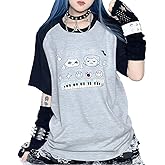 RILGOU Grunge Kawaii Gothic Clothes Casual Loose Crewneck Raglan Short Sleeve Cartoon Music Cat Graphic Print T-Shirt