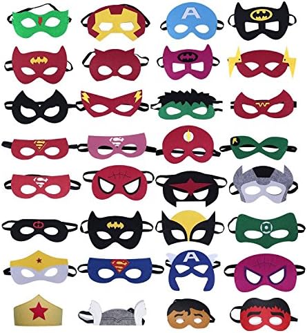 Superhero Party Masks for Kids by SixSupply-32 Superhero Masks Great for Ages 3+