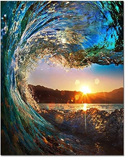 Paint by Numbers Kits for Adults and Kids Beginner, DIY Oil Painting with Brushes and Acrylic Pigment 16"x20"(Frameless) (Sunset of Sea)