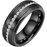 Tioneer 8mm Mens Wedding Band Tungsten Carbide Rings for Men Promise Pinky Eternity Ring with Cubic Zirconia Size 8-14