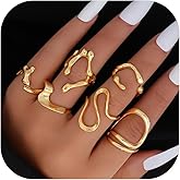 YueYueLoove Gold Chunky Rings Set Chunky Gold Flower Rings Pearl Stacking Statement Rings for Women 14k Gold Plated Thick Dome Stackable Open Rings Exaggerated Baroque Pearl Stack Rings