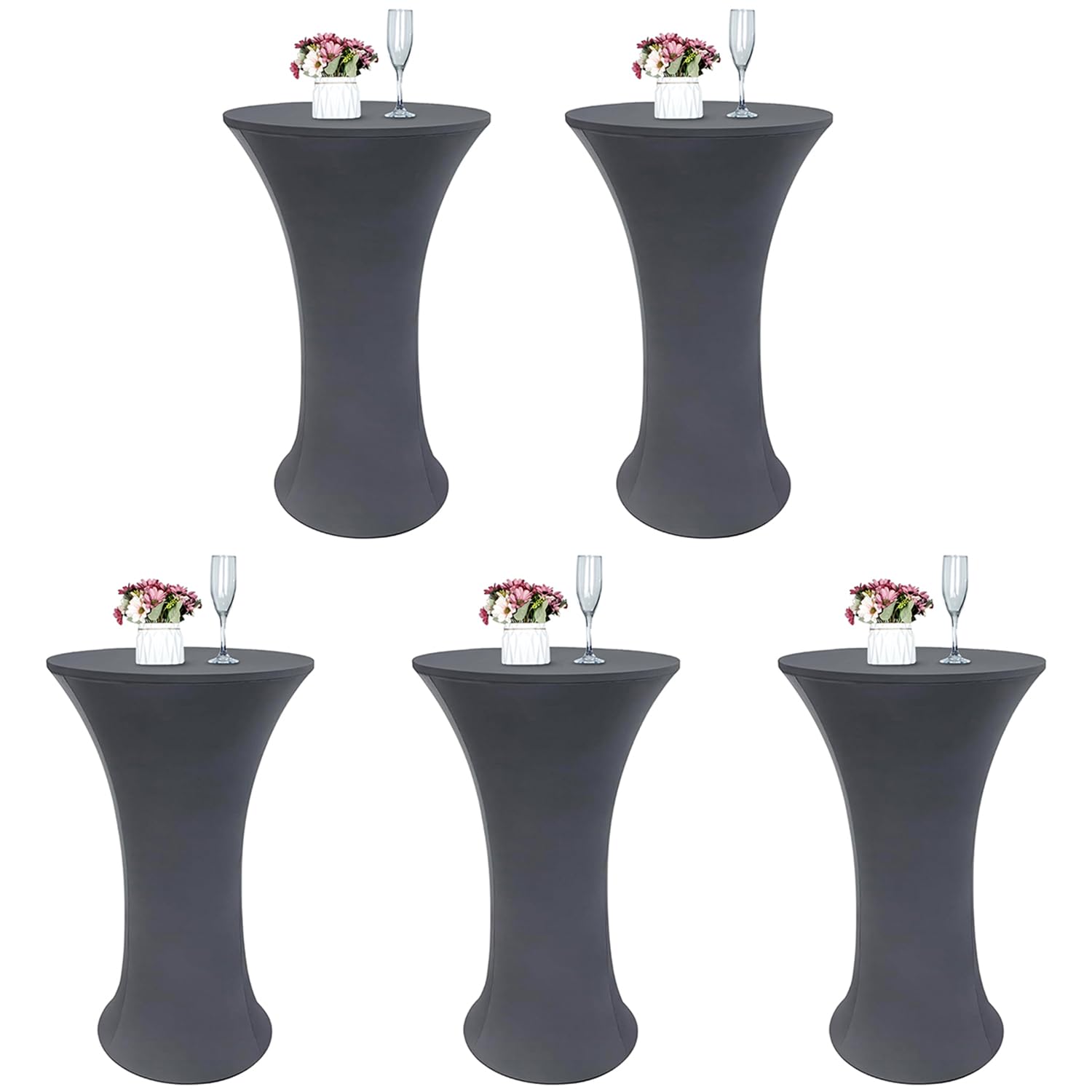 Photo 1 of TC LUDUAN 5 Pack 24x43 Inch Grey Spandex Cocktail Table Cloth Fitted Round Bar Table Stretch Highboy Cocktail Table Covers for Banquet Outdoor Party Wedding Bar Round Bottom Grey