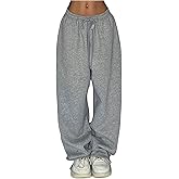 GORGLITTER Women's Low Rise Wide Leg Sweatpants Casual Drawstring Elastic Waist Baggy Track Sweat Pants with Pockets