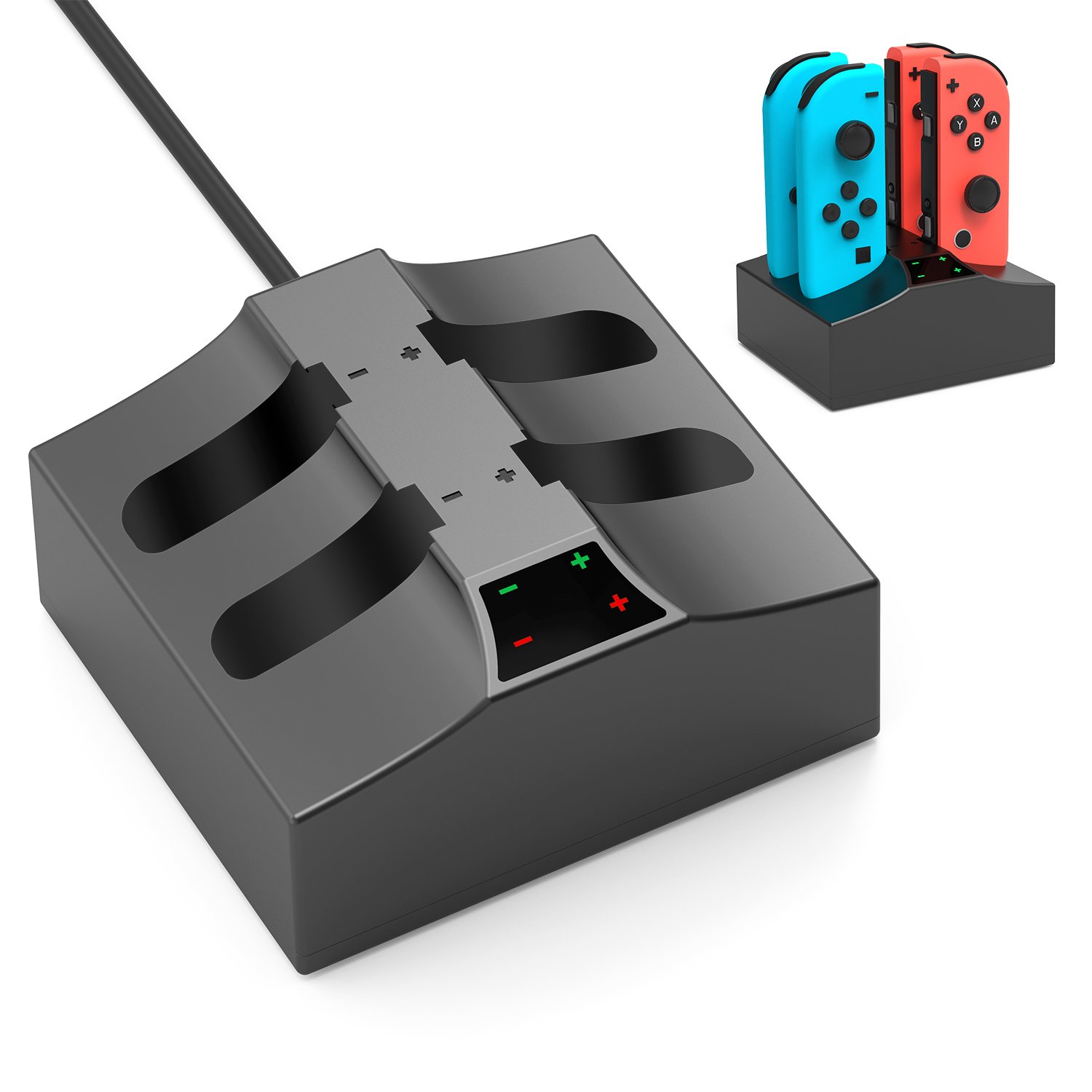 Joy-Con Charging Station Stand for Nintendo Switch 4 in 1 USB Powered Switch Charger Dock Station with Individual LED Indication Nintendo Switch Charger for Nintendo Switch Joycon Controllers-Black