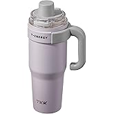 TKK 40 oz Insulated Tumblers with Handle and Straw, Stainless Steel Travel Mug with Ceramic Coating, Leak Proof Double Walled Iced Coffee Cup with Strainer for Hot & Cold Drinks, Purple