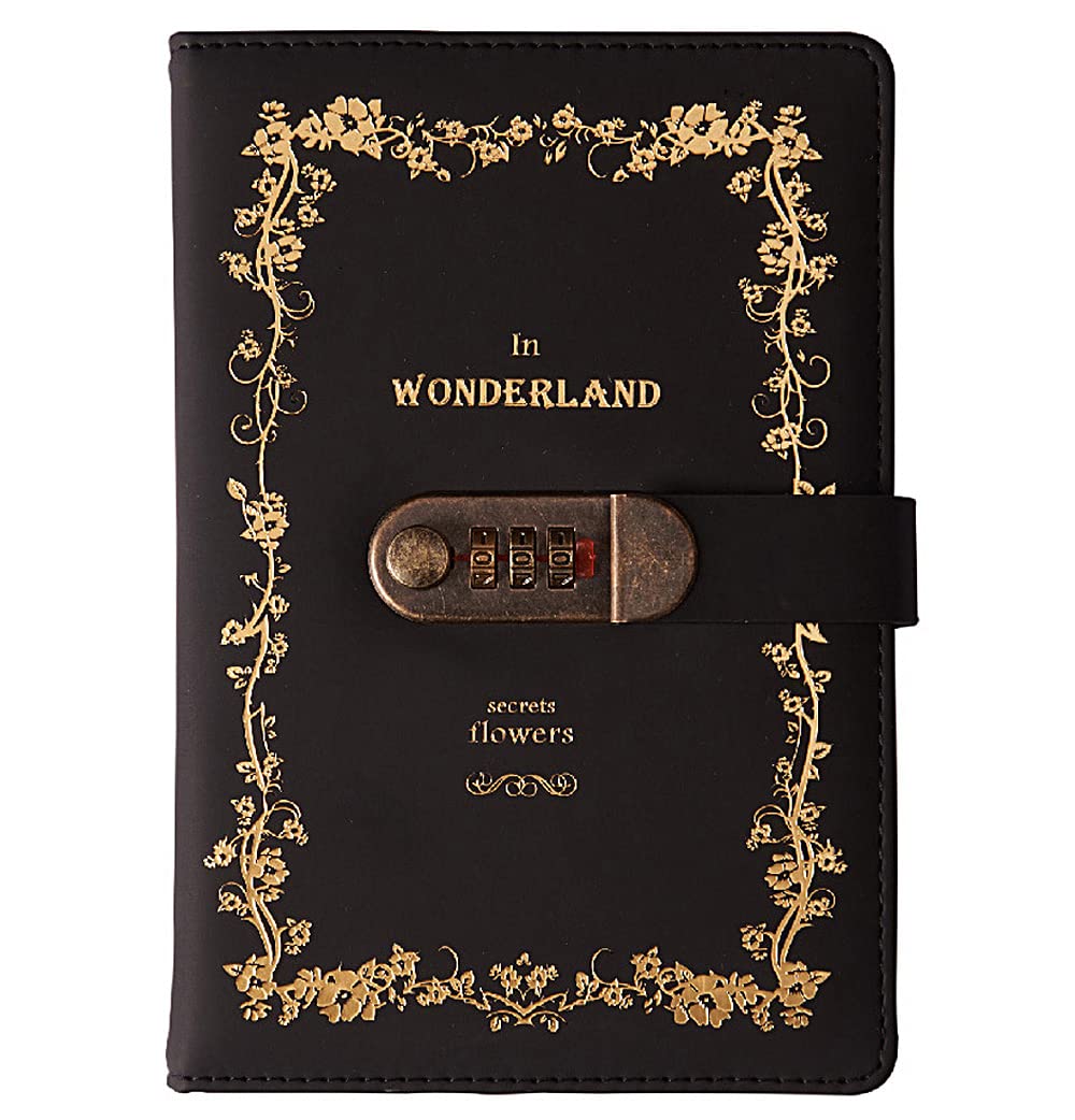 NectaRoy A5 Vintage Lockable Journal with Flowers Design, 120 Sheets Secret Notebook Travel Diary, PU Leather Writing Notepad with Pen Holder&Card Slots, Personal Sketchbook Birthday Gift, 210x145mm