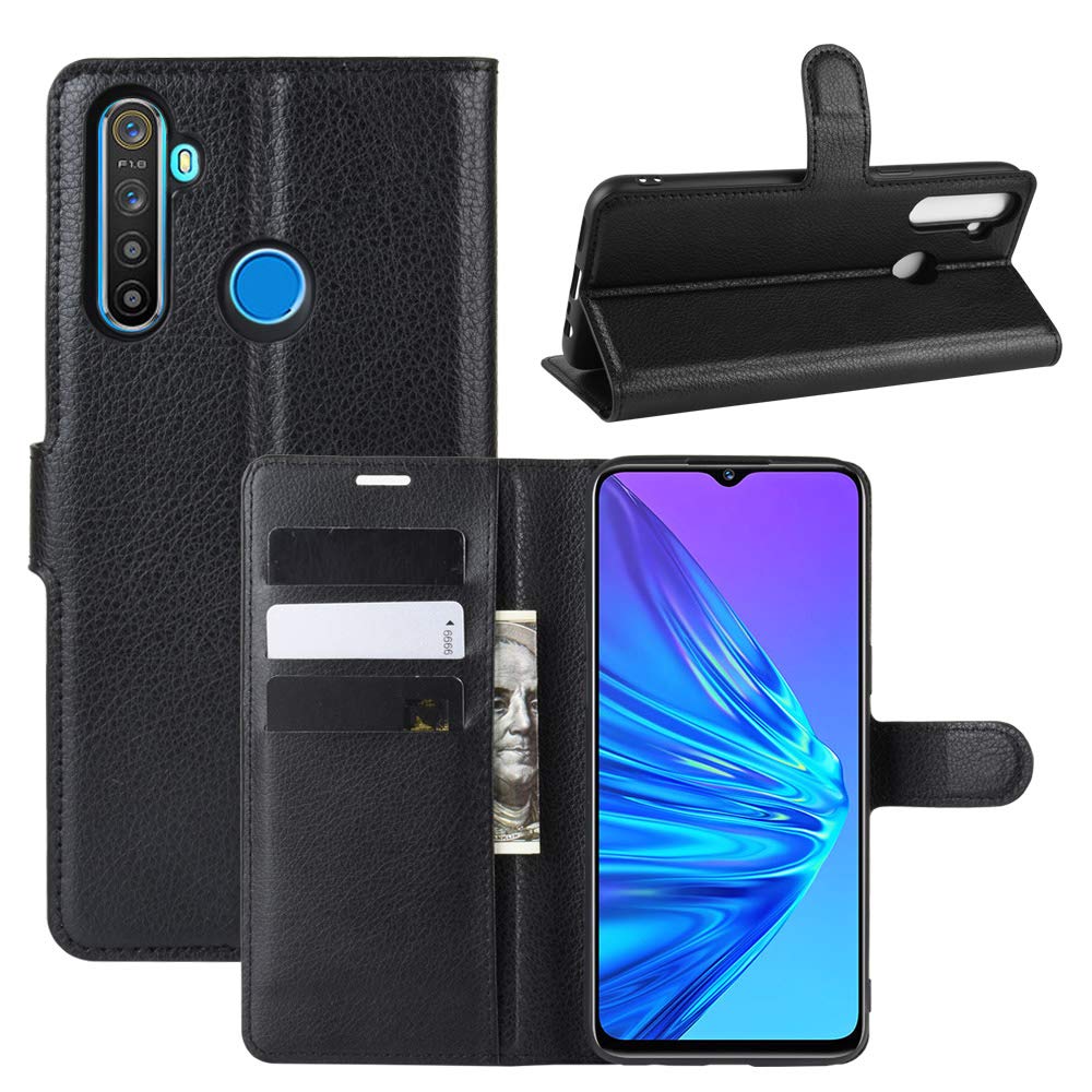Fertuo Realme 6i / Realme 5 / Realme 5i / Realme C3 Case, Premium Leather Wallet Case Flip Folio Cover with Silicone Inner [Kickstand] [Card Holder] [Magnetic Buckle] Skin for Realme 5, Black