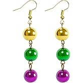 Mardi Gras Beaded Earrings for Women Mardi Gras Beads Dangle Purple Gold Green Beaded Drop Earrings Mask Carnival Costume Jewelry Accessories