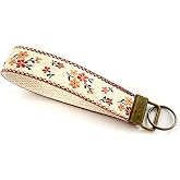 CELOKIY Embroidered Fabric Wristlet Keychain for Women, Cute Wrist Key Chain with Metal Hardware