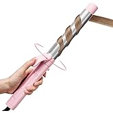 Rotating Automatic Curling Iron for Beach Waves - TYMO Curling Wand for Long Hair, Extra Long Barrel Ceramic Hair Curler for Women, 40M Ionic & Dual Voltage, 5 Temps & 30s Heat-up, 1.25 Inch, Pink