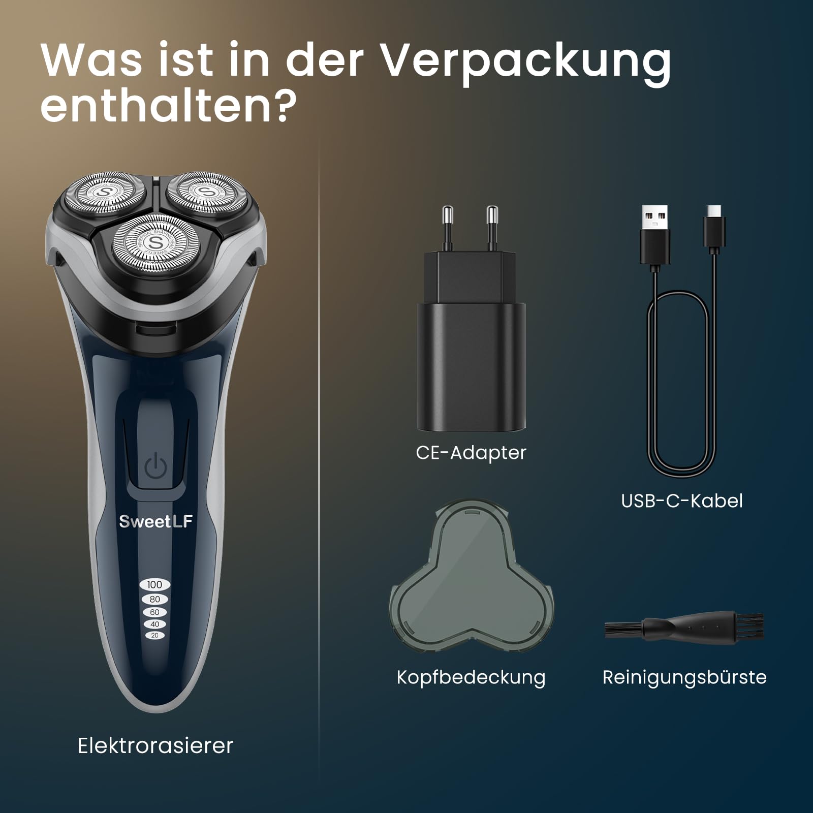 SweetLF Rasierer Herren Elektrisch, Nass- und Trockenrasierer mit IPX7-Technologie elektrischer, 4D-Drehköpfen & LED-Display Elektrorasierer Herren 7