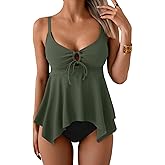 Aidonger Tankini Swimsuit for Women Tummy Control Two Piece Bathing Suit V Neck Flowy Swimwear Top with Bottom