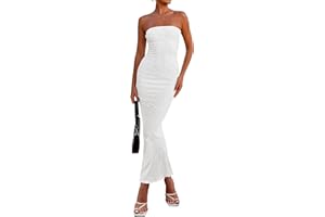 PRETTYGARDEN Women's Ribbed Maxi Bodycon Dress Summer Strapless Tube Y2K Party Club Long Dresses