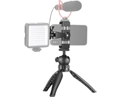 Neewer Table Top Phone Tripod Stand with Smartphone Holder, Work with LED Light and Microphone, Compatible with iPhone 7 8 X 