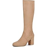 Allegra K Women's Side Zipper Chunky Heel Knee High Khaki Boots 6.5 M US -