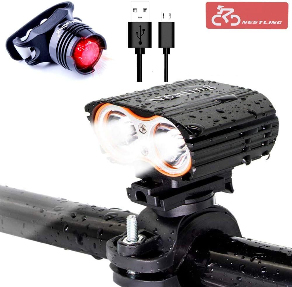USB-rechargeable Bike Front Light, Waterproof, Super Bright 2400LM Bicycle LED Light &Tail Light Set Easy to Install Cycling Safety Flashlight for All Outdoor Activities