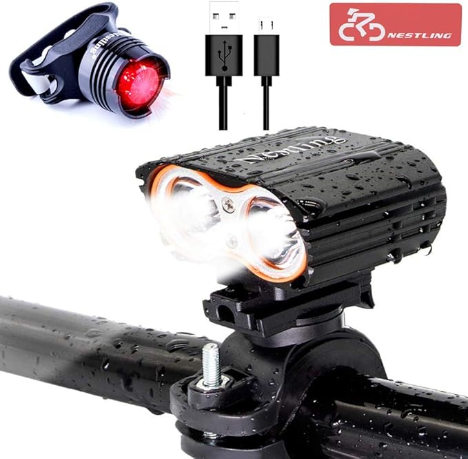 USBrechargeable Bike Front Light, Waterproof, Super Bright 2400LM