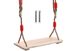 RedSwing Wooden Swing Seat, Wood Tree Swing Seat for Kids Indoor Outdoor, Backyard Swing Set Replament Hanging Swing with Adjustable Rope and Complete Accessories