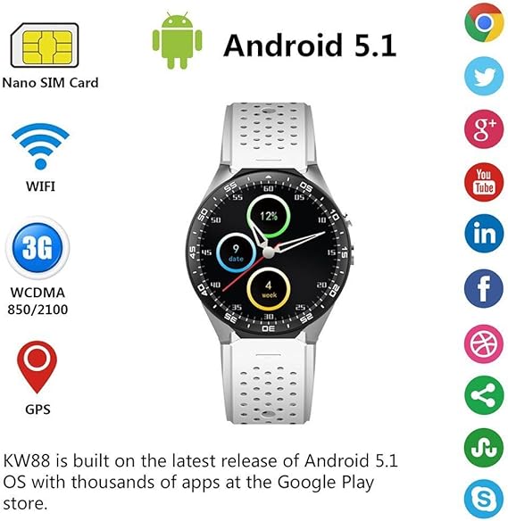 GH Brothers Smart Watch Cell Phone Andriod OS 5.1Ver Transflective Display - White