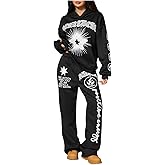 GORGLITTER Women's 2 Piece Track Suits Y2k Graphic Sweatsuit Set Oversized Hoodies Wide Leg Sweatpants Matching Outfits 2025