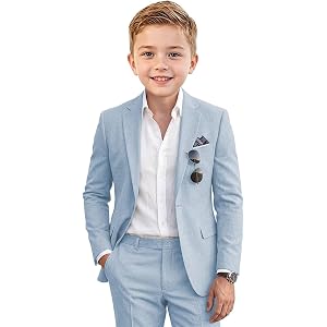 Boys Linen Tuxedo Suit 2 Piece Kids Formal Jacket Pants Outfit for Wedding Ring Bearer