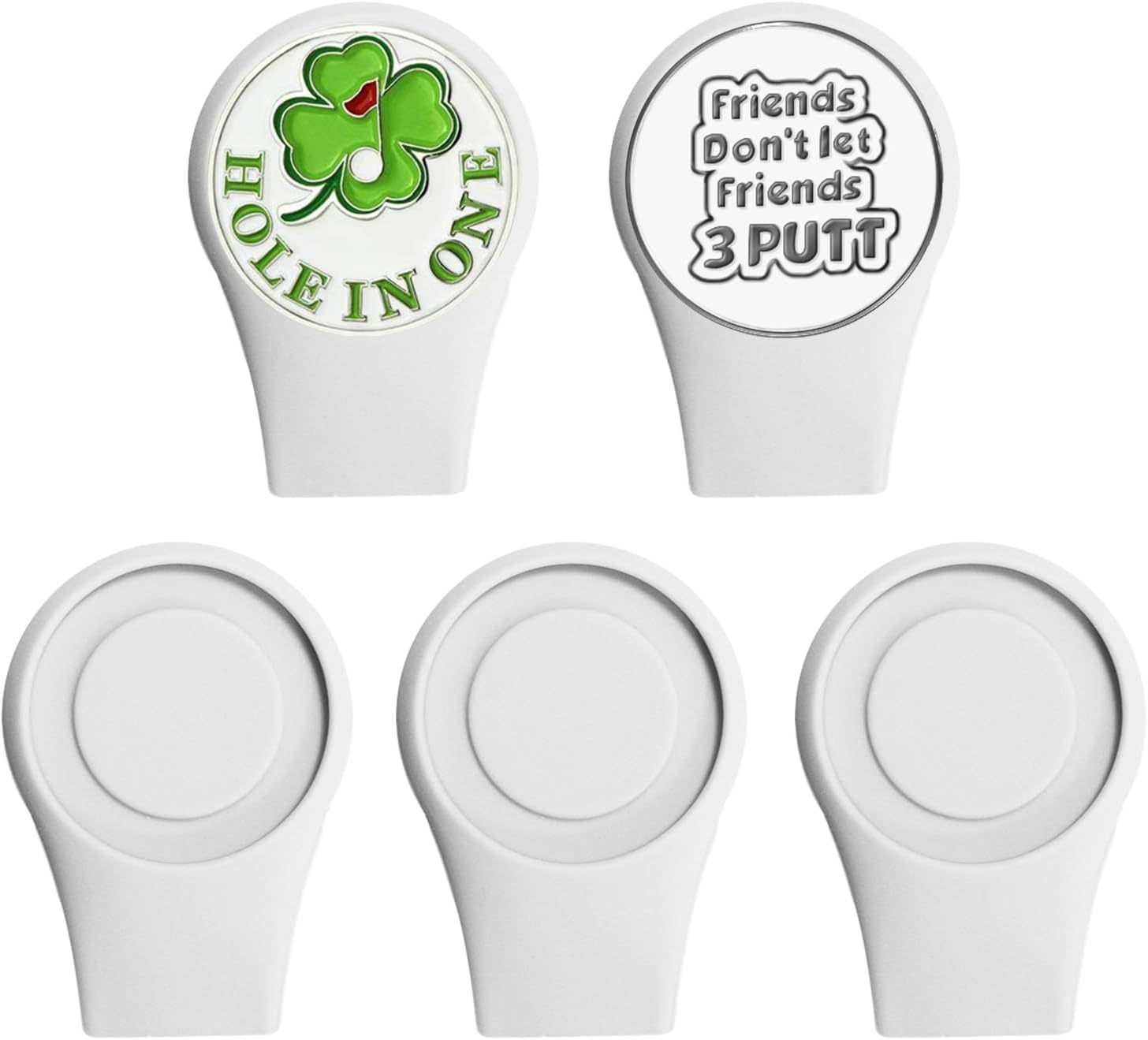 AXKAL Golf Hat Clip Silicone Holder Value 5 Pack with 2 Ball Markers, Strong Magnetic Attach to Pocket Hats Cap Belt Edge Gifts for Golfers Men Women (5PCS White)
