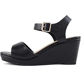 Soda Maple ~ Women Square Toe Wedge Sandal with Adjustable Ankle Strap