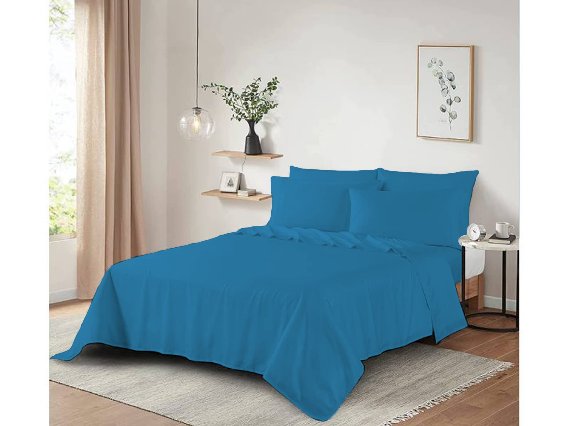 Dazzle Collection®️100% Egyptian Cotton Sheet 200 Thread Count Bed Flat Sheet Hotel Quality Bedding Set Soft & Crisp Cotton Caravan Campervan (Single Flat Sheet, Teal)