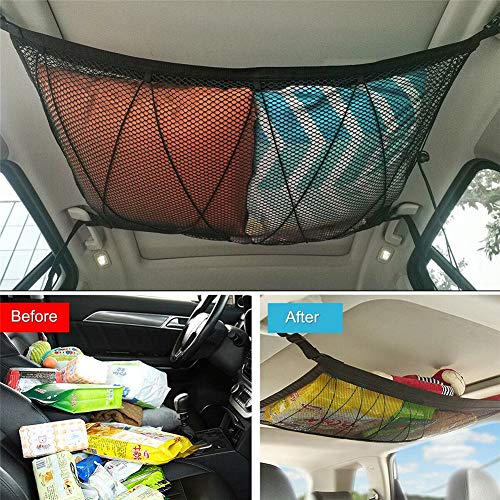 Car Ceiling Cargo Net 31.5x21.6 Inch - Roof Storage Organizer For SUV Truck Van