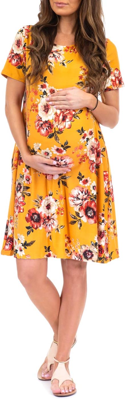 Mother Bee Maternity Womenโs Maternity T Shirt Dress with Pockets