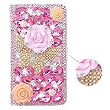 Spritech(TM) 3D Handmade Bling Pink Samsung S6 Edge+ Diamond Design Case Luxury PU Leather Wallet Case Flip Cover with Card Slots and Stand Feature for Samsung Galaxy S6 Edge Plus