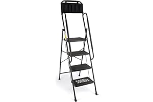 Valeo 4 Step Ladder with Handrails,500 Lbs Capacity,Folding Step Stool Ladder with Attachable Tool Bag,Lightweight & Storage Step Ladder 4 Step Folding,Multi-use for Home,Kitchen,Office,Black