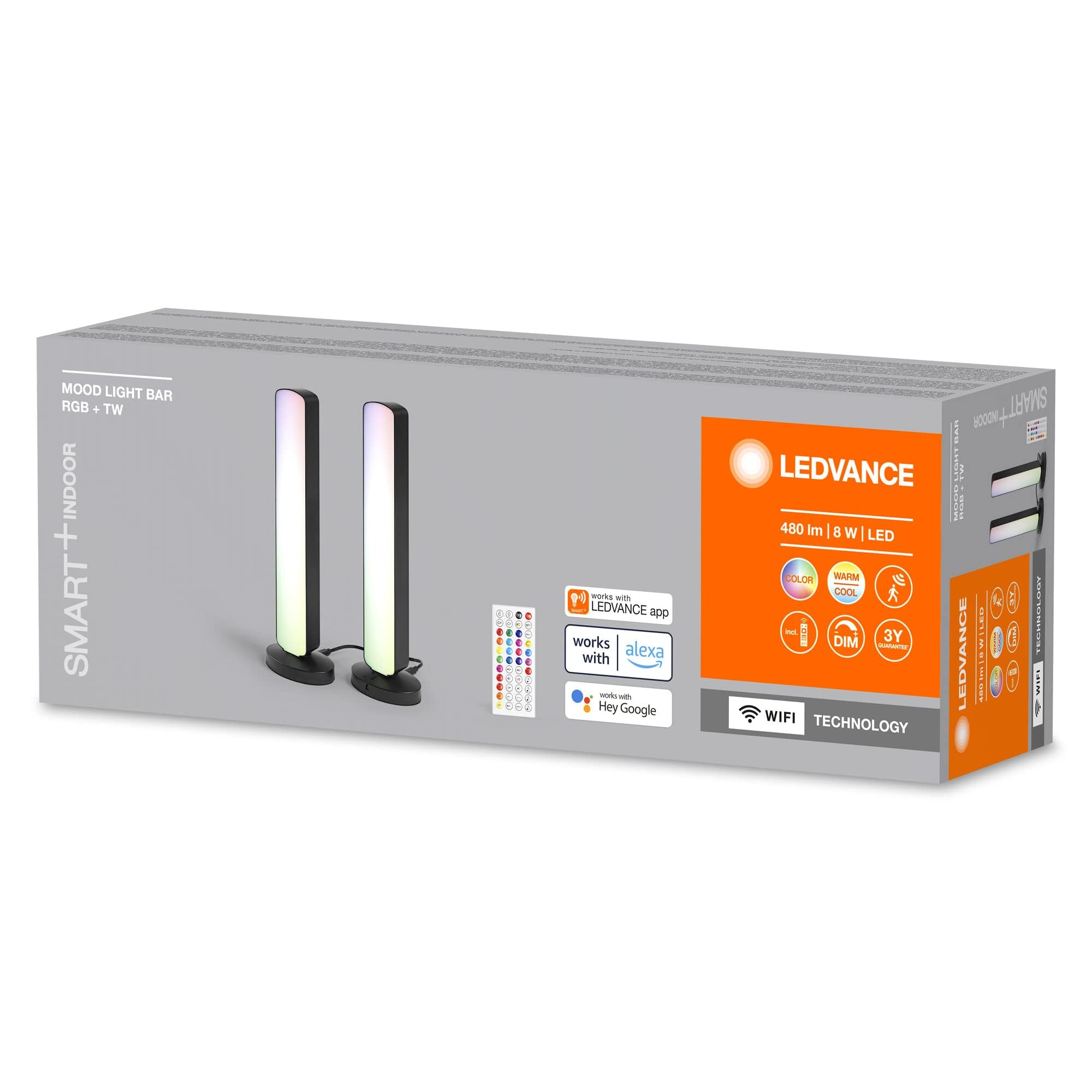 LEDVANCE SMART+ WIFI LED Stehleuchte, klein, schwarz, 2x 2,5W, 2x 480lm, regulierbares Weiß- und Farblicht, dimmbar, DIY- und Musikrhythmusfunktion, lange Lebensdauer, App-steuerbar, 2700-6500K 7
