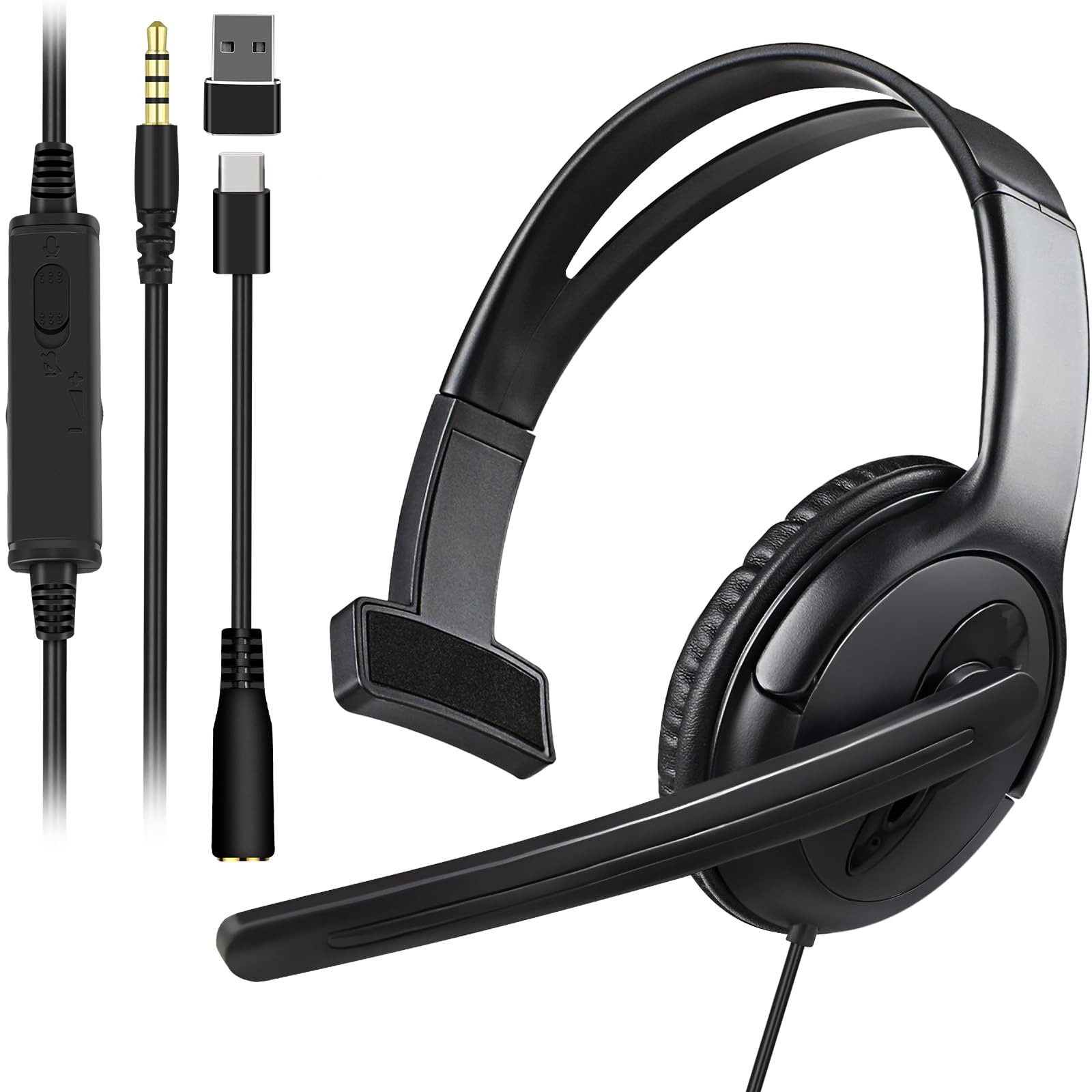 Photo 1 of ***Poor Sound Quality *****
Joso Wired One Ear Headset with Mic, Single Ear Headset for PS5/PS4/Xbox/Switch/PC/iPad/Mac/Tablet with 3.5mm to Type C & USB-A Adapter - Office Business, Remote Work, Coach, Gaming, Chat Headphone