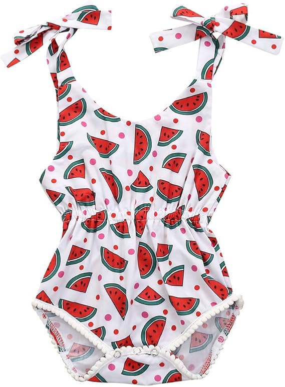 Amazon Co Jp 生まれたばかりの赤ちゃん女の子夏服ストラップロンパーススイカプリントボディースーツホルタージャンプスーツ衣装 白い 0 6ヶ月 服 ファッション小物
