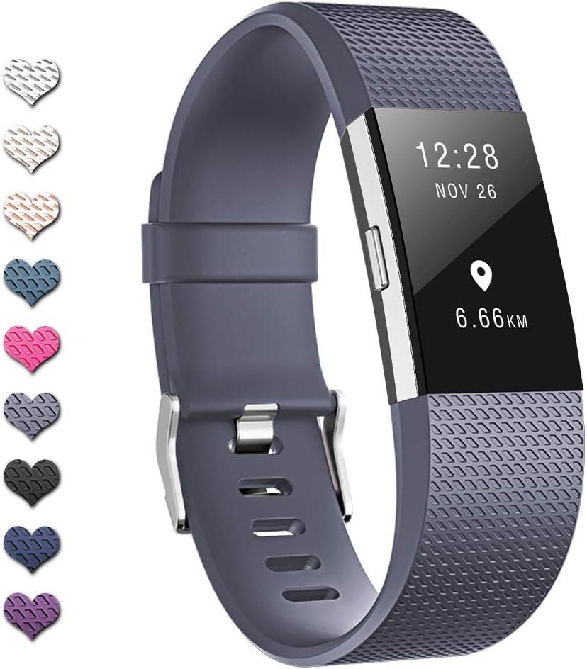 TreasureMax with Fitbit Charge 2 Bands for Women Men,Adjustable Soft Silicone Sports Replacement Fitbit Charge 2 hr Bands,Small/Large