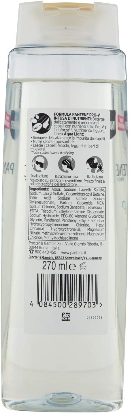 Pantene Aqua Light Shampoo for Thin Hair, white, 270 ml (Pack of 1) - Image 4
