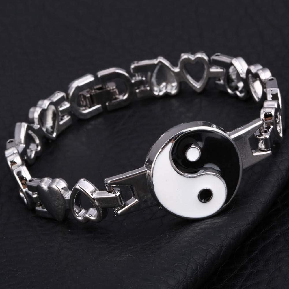 JJXL Women'S Bracelet Heart-Shape Stainless Steel Men Bracelet Fashion Male Cuff Bracelets& Bangles Charm Yin And Yang Round Pendant Bracelet Pulsera