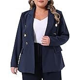 Agnes Orinda Plus Size Blazers for Women Notch Lapel Double Breasted Long Sleeve Office Work Blazer