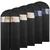 5 Pack - Moucas 50" Black Garment Bag, Mens Suit Bags for Closet Storage and Travel, Garment Bags for Hanging Clothes, Suit Cover Bags with Zipper for Coats, Dresses, Shirts