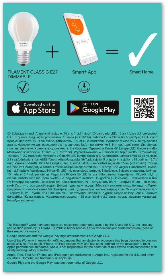 LEDVANCE Smart Led Lamp With Bluetooth, E27, Filament, Dimmable, Warm White (2700 K), Replaces Incandescent Lamps With 100 W - Image 5