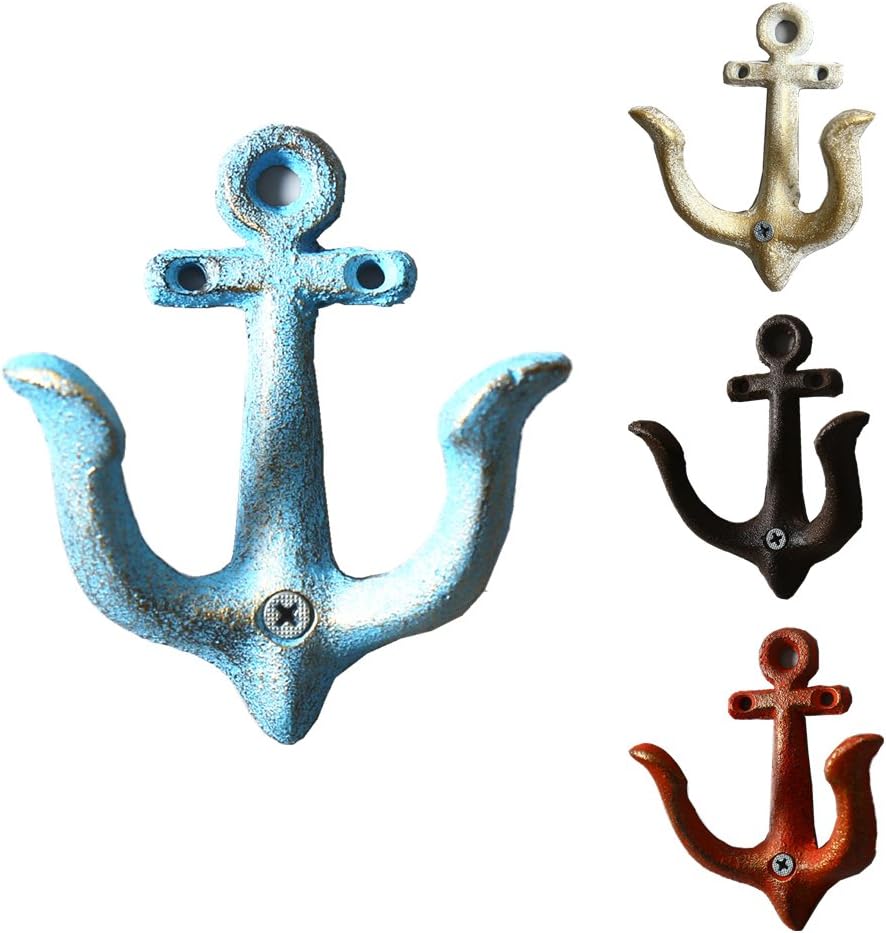 DoBestLJZ 4 PCS Cast Iron Nautical Anchor Coat Hooks Wall Mounted Hat Hook Coat Towel Display Hanger