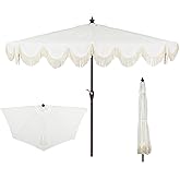 JONATHAN Y Half Umbrella UMB1201D Beverly 9 ft. Designer Classic Scalloped Fringe Market Patio with Crank, Push Button Tilt and UV Protection in Cream/White