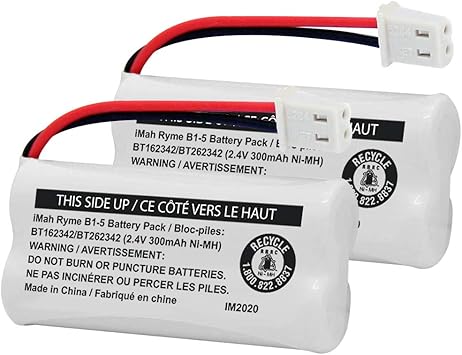 Amazon Com Imah Bt162342 Bt262342 2 4v 300mah Ni Mh Cordless Phone Battery Pack Also Compatible With Bt183342 Bt283342 At T El52351 Tl90070 Vtech Cs5119 Ds6511 Ds6722 Ls6305 Handset 2 Pack Electronics